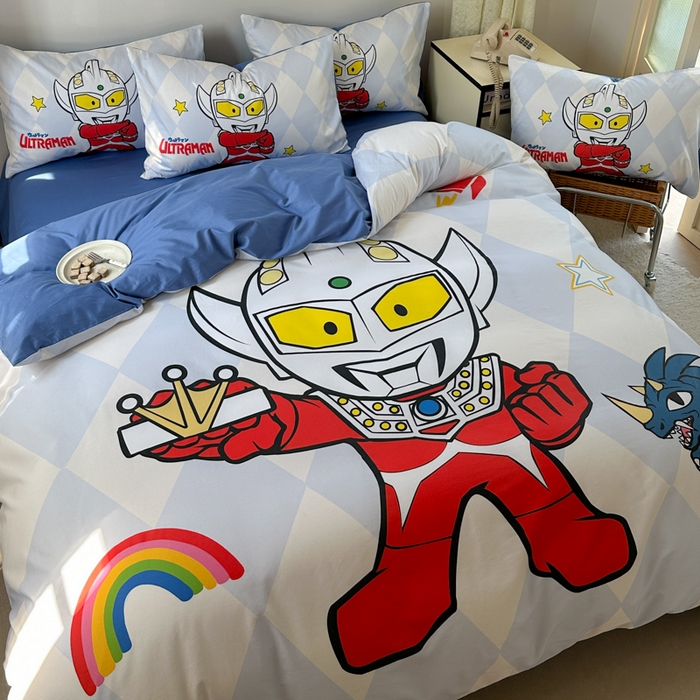 91家纺网 家纺一手货源 找家纺 金爱家 2025新款纯棉数码印花系列四件套-奥特曼 D-奥特曼徽章