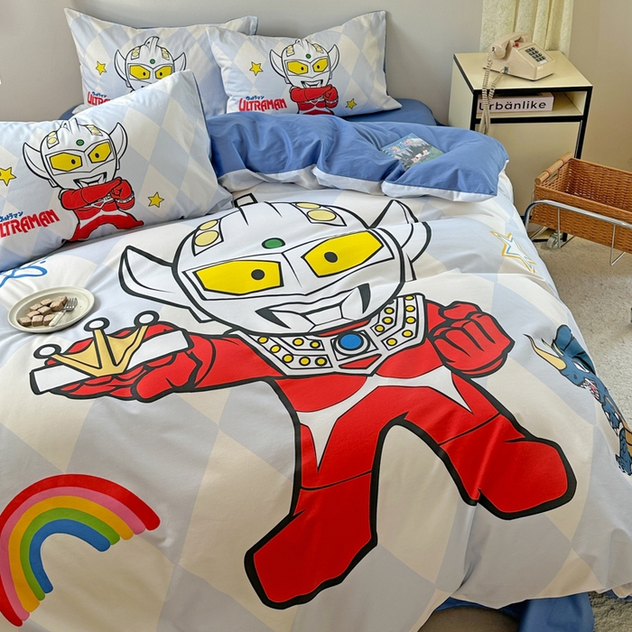 91家纺网 家纺一手货源 找家纺 金爱家 2025新款纯棉数码印花系列四件套-奥特曼 D-奥特曼徽章