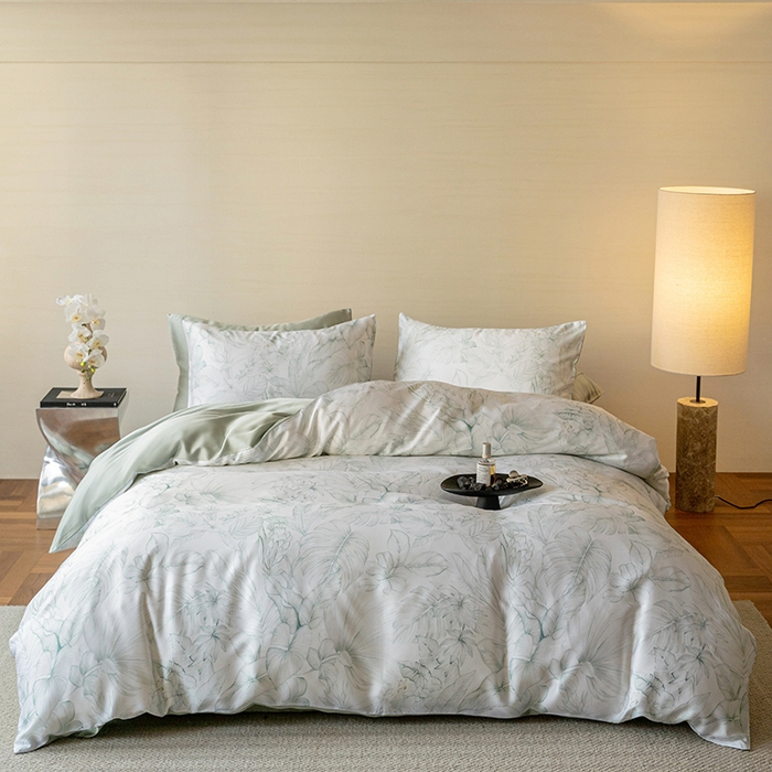 禾时 2025新款60S兰精天丝数码印花暗合简约款四件套 叶影-绿