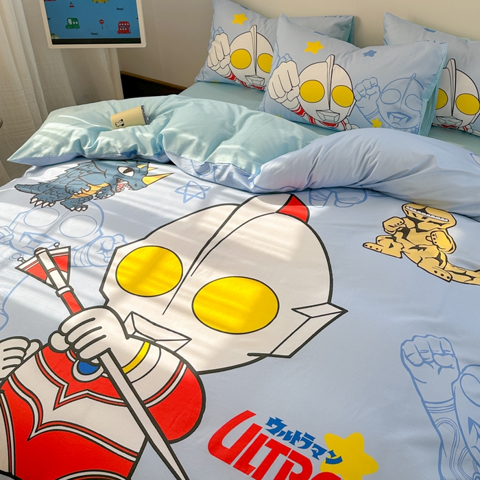 91家纺网 家纺一手货源 找家纺 金爱家 2025新款纯棉数码印花系列四件套-奥特曼 D-护卫队