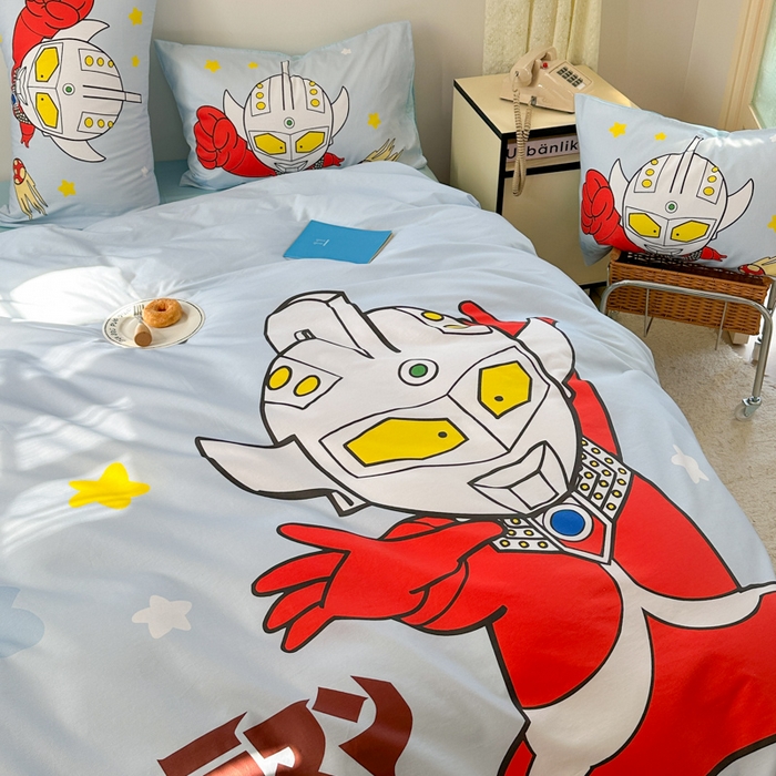 91家纺网 家纺一手货源 找家纺 金爱家 2025新款纯棉数码印花系列四件套-奥特曼 D-超级英雄