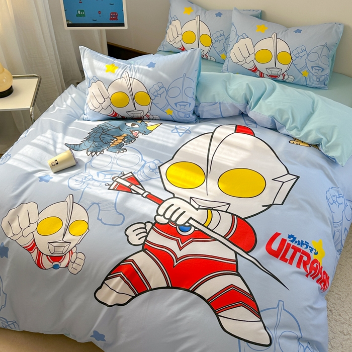 91家纺网 家纺一手货源 找家纺 金爱家 2025新款纯棉数码印花系列四件套-奥特曼 D-护卫队