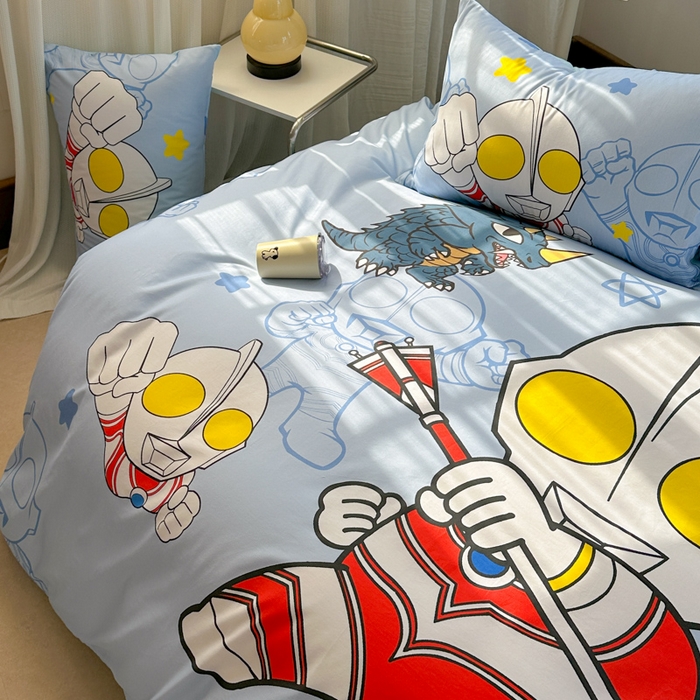91家纺网 家纺一手货源 找家纺 金爱家 2025新款纯棉数码印花系列四件套-奥特曼 D-护卫队