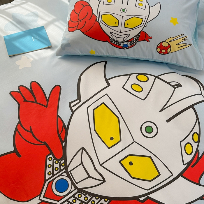 91家纺网 家纺一手货源 找家纺 金爱家 2025新款纯棉数码印花系列四件套-奥特曼 D-超级英雄