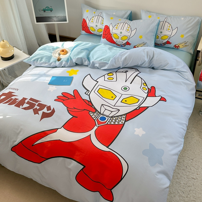 91家纺网 家纺一手货源 找家纺 金爱家 2025新款纯棉数码印花系列四件套-奥特曼 D-超级英雄