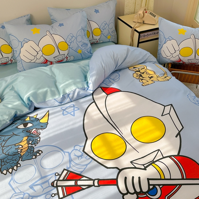 91家纺网 家纺一手货源 找家纺 金爱家 2025新款纯棉数码印花系列四件套-奥特曼 D-护卫队