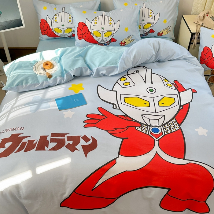 91家纺网 家纺一手货源 找家纺 金爱家 2025新款纯棉数码印花系列四件套-奥特曼 D-超级英雄