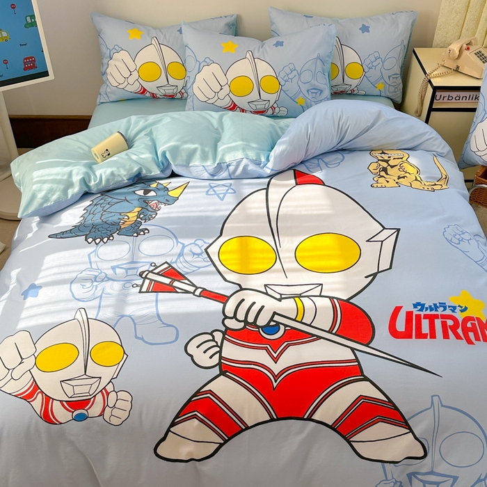 91家纺网 家纺一手货源 找家纺 金爱家 2025新款纯棉数码印花系列四件套-奥特曼 D-护卫队