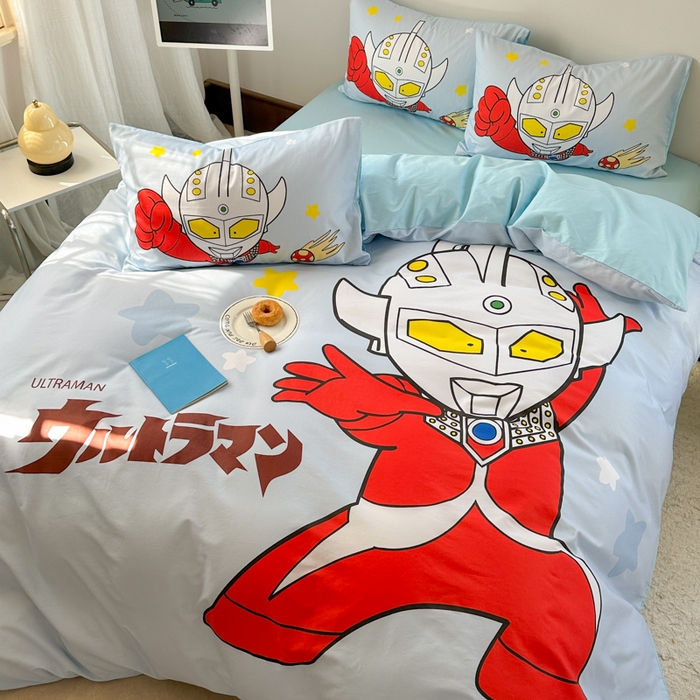 91家纺网 家纺一手货源 找家纺 金爱家 2025新款纯棉数码印花系列四件套-奥特曼 D-超级英雄