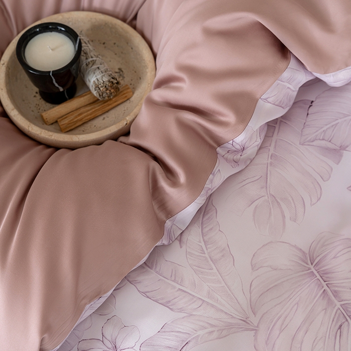 91家纺网 家纺一手货源 找家纺 禾时 2025新款60S兰精天丝数码印花暗合简约款四件套 叶影-紫