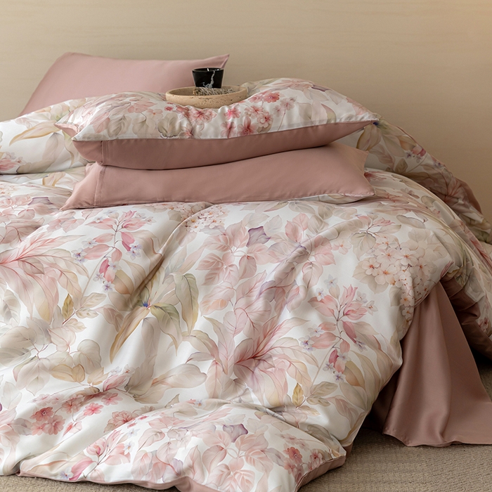 91家纺网 家纺一手货源 找家纺 禾时 2025新款60S兰精天丝数码印花暗合简约款四件套 伊娜