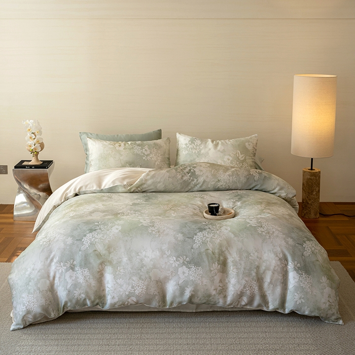 禾时 2025新款60S兰精天丝数码印花暗合简约款四件套 知槿-绿