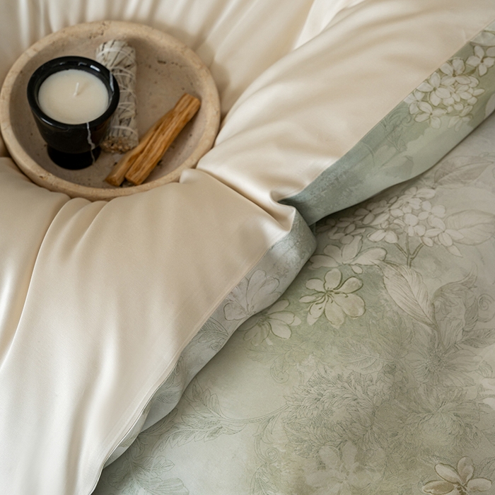 91家纺网 家纺一手货源 找家纺 禾时 2025新款60S兰精天丝数码印花暗合简约款四件套 知槿-绿