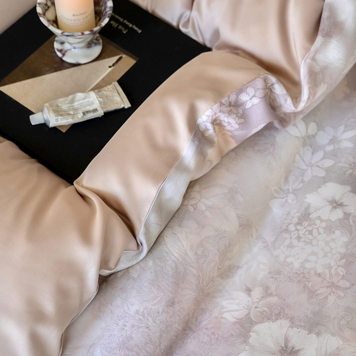 91家纺网 家纺一手货源 找家纺 禾时 2025新款60S兰精天丝数码印花暗合简约款四件套 知槿-紫