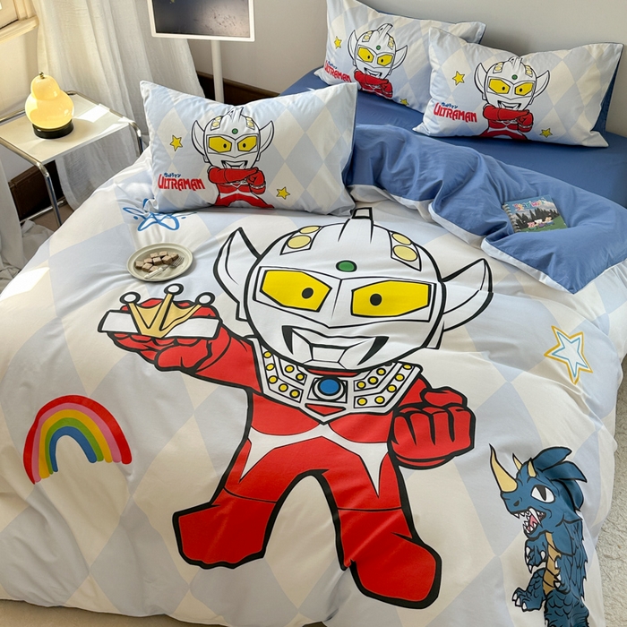 91家纺网 家纺一手货源 找家纺 （总）金爱家 2025新款纯棉数码印花系列四件套-奥特曼