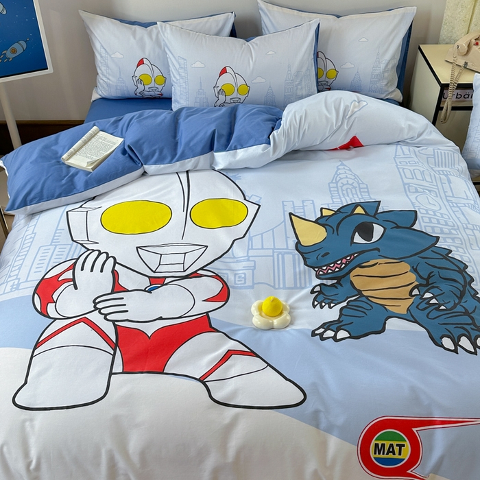 91家纺网 家纺一手货源 找家纺 金爱家 2025新款纯棉数码印花系列四件套-奥特曼 D-城市猎人