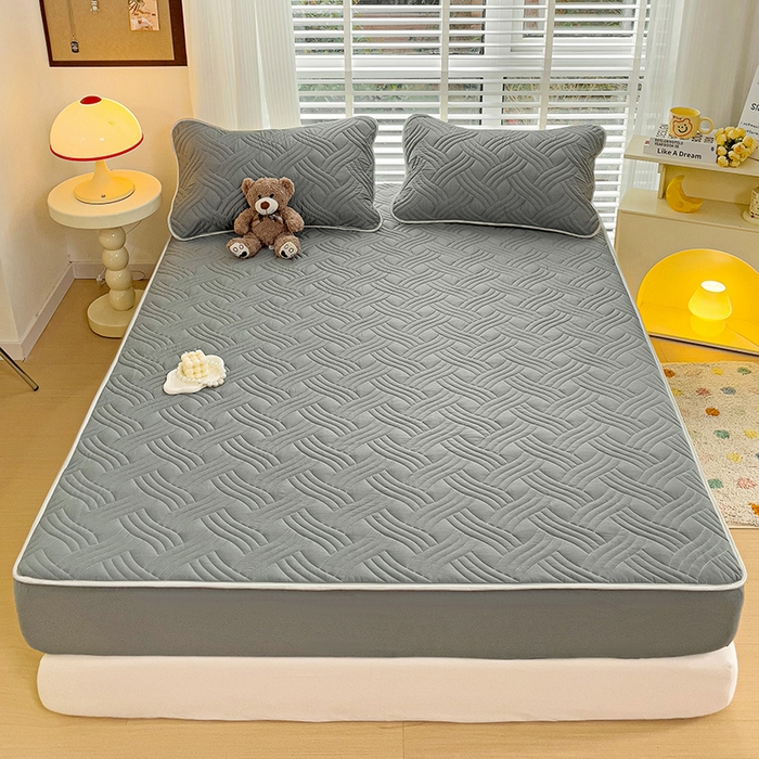 91家纺网 家纺一手货源 找家纺 富馨莱 2025春夏新款A类母婴级全棉纯棉夹棉床笠 纯色-灰色