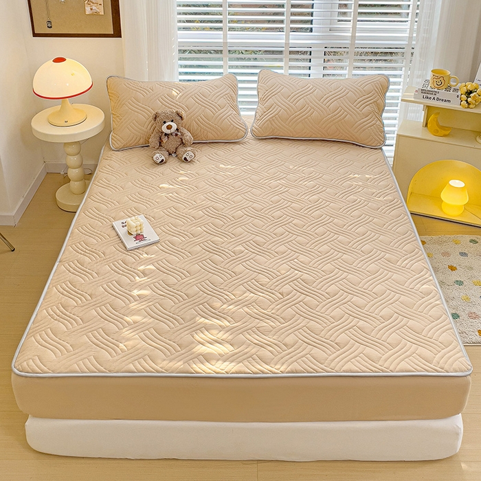 91家纺网 家纺一手货源 找家纺 富馨莱 2025春夏新款A类母婴级全棉纯棉夹棉床笠 纯色-卡其