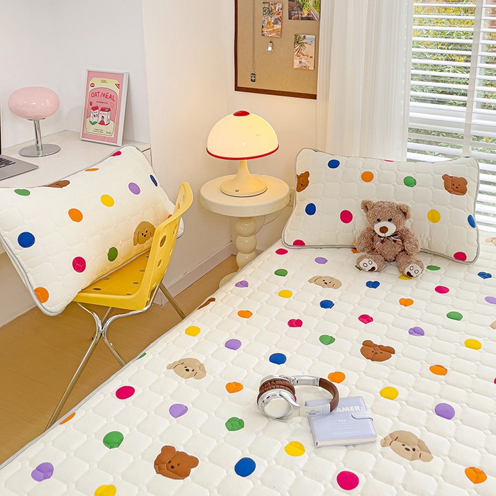 91家纺网 家纺一手货源 找家纺 富馨莱 2025春夏新款A类母婴级全棉纯棉夹棉床笠 波点熊