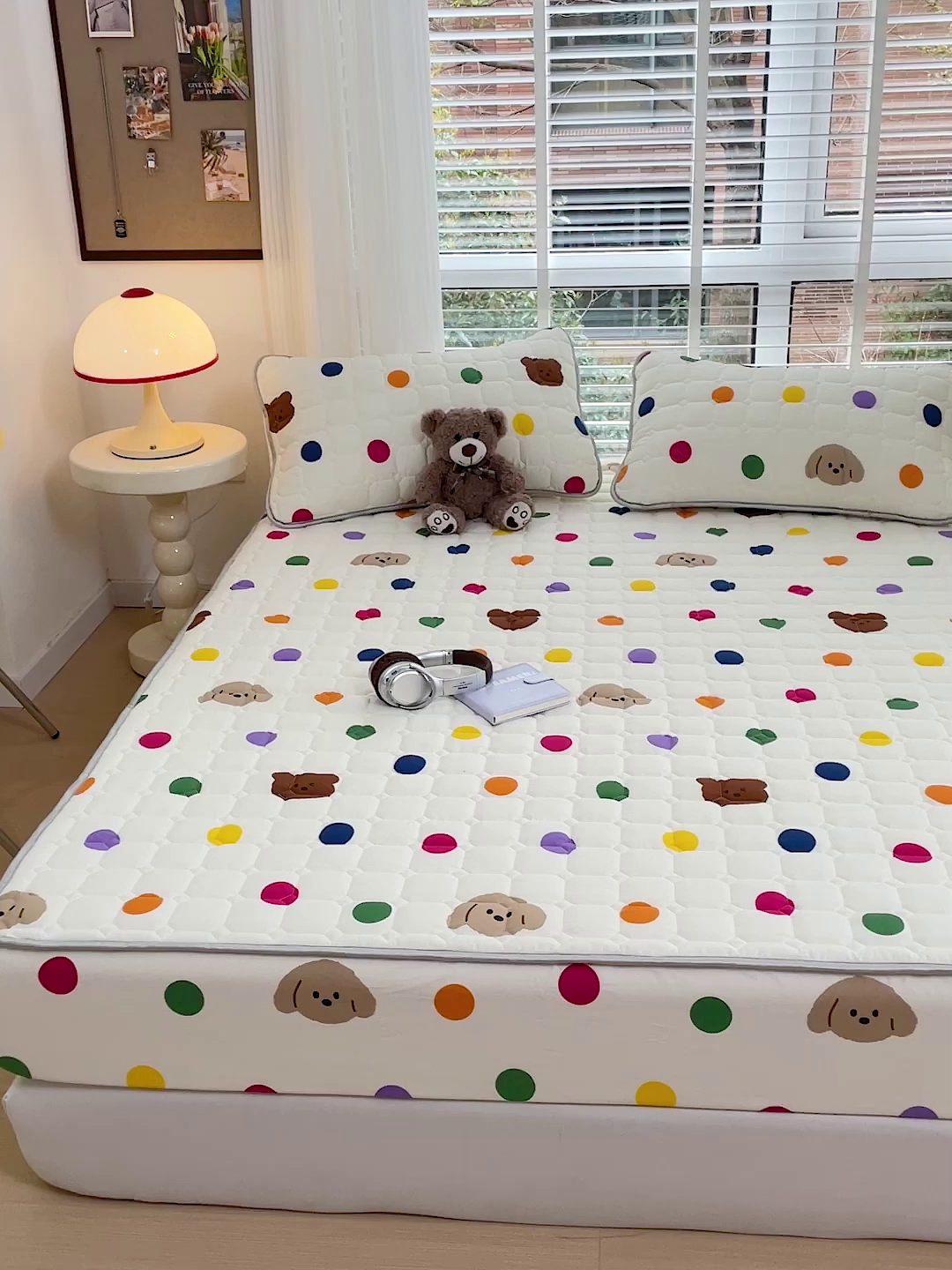 91家纺网 家纺一手货源 找家纺 富馨莱 2025春夏新款A类母婴级全棉纯棉夹棉床笠 波点熊