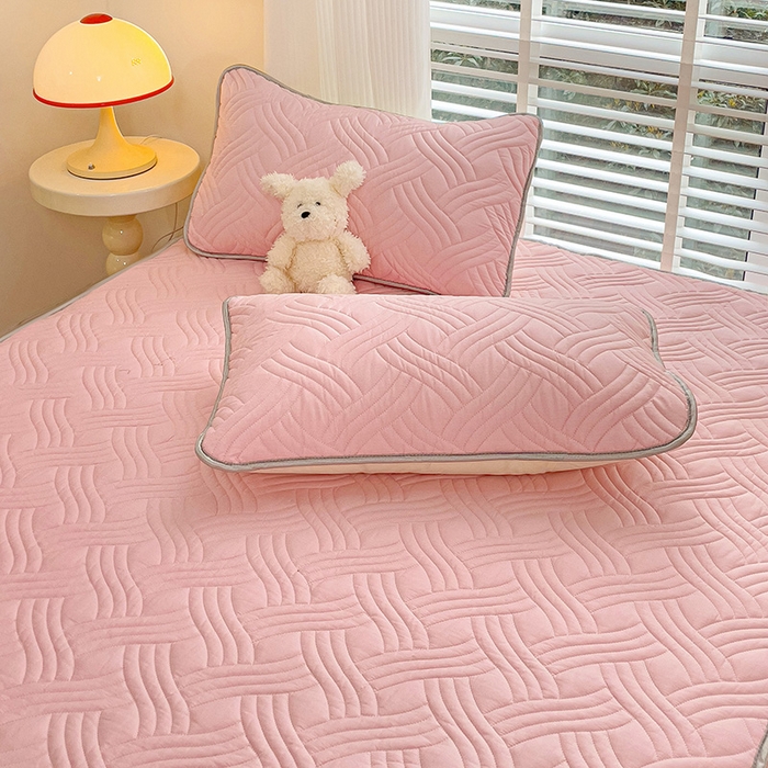 91家纺网 家纺一手货源 找家纺 富馨莱 2025春夏新款A类母婴级全棉纯棉夹棉床笠 纯色-粉色