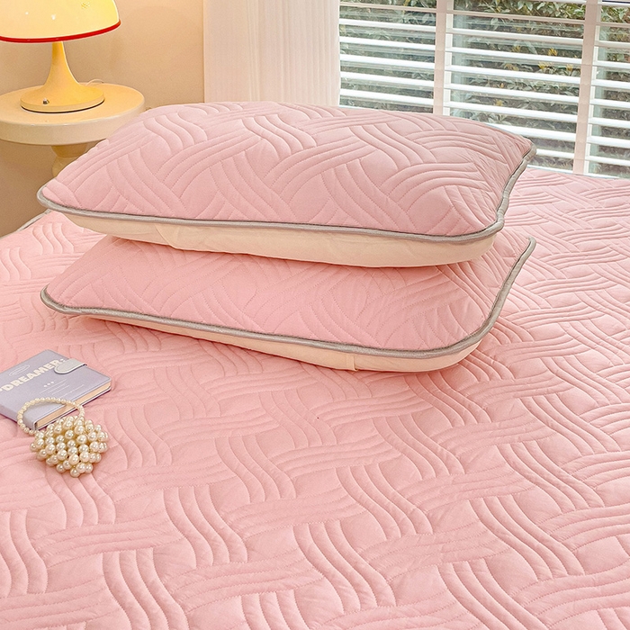 91家纺网 家纺一手货源 找家纺 富馨莱 2025春夏新款A类母婴级全棉纯棉夹棉床笠 纯色-粉色