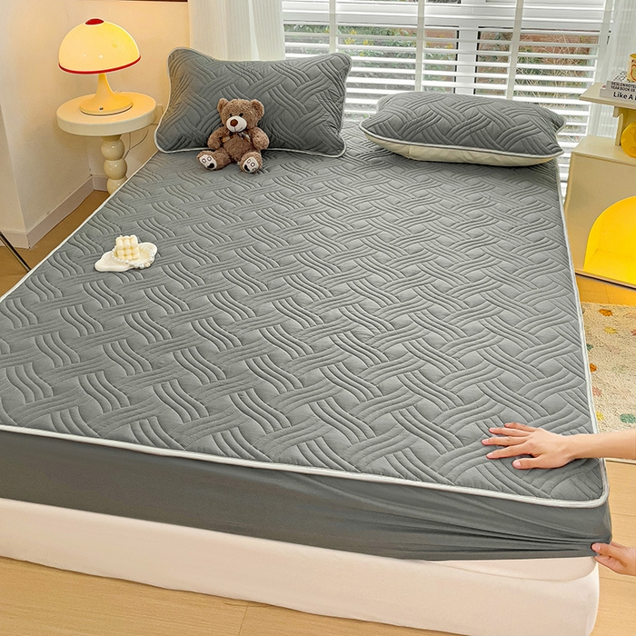 91家纺网 家纺一手货源 找家纺 富馨莱 2025春夏新款A类母婴级全棉纯棉夹棉床笠 纯色-灰色