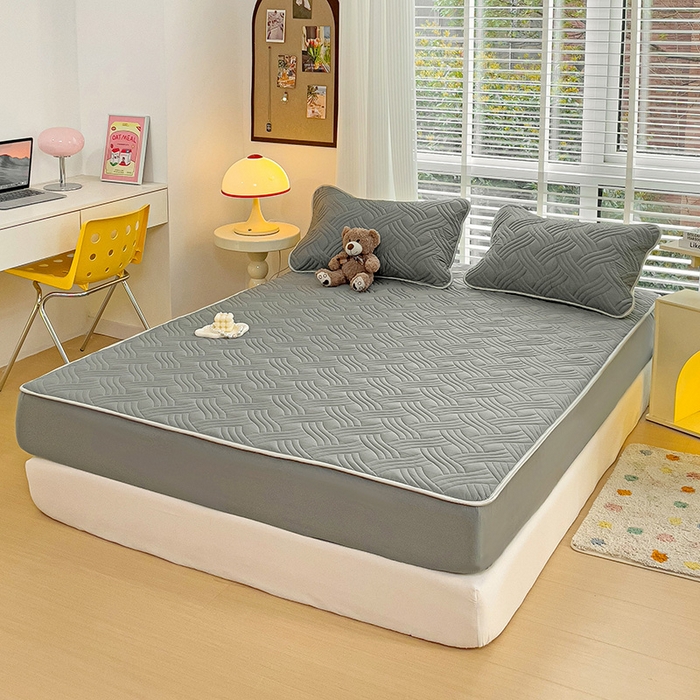 91家纺网 家纺一手货源 找家纺 富馨莱 2025春夏新款A类母婴级全棉纯棉夹棉床笠 纯色-灰色