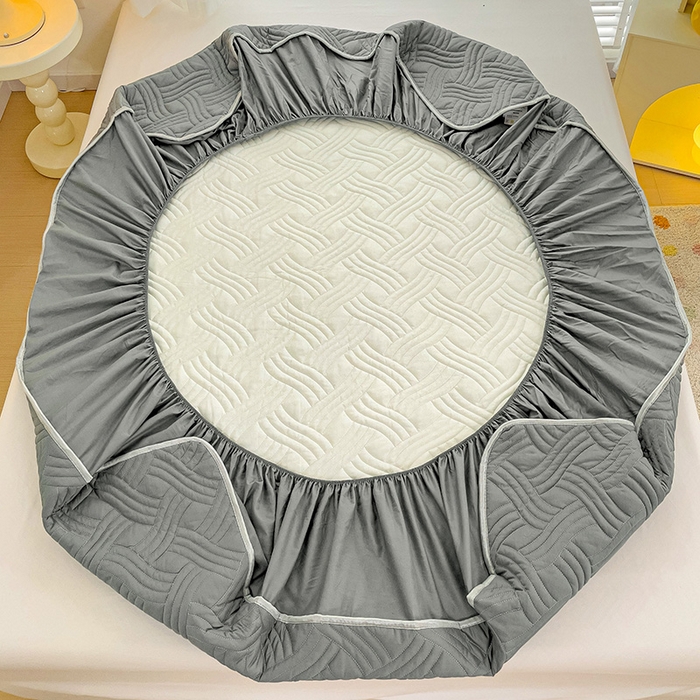 91家纺网 家纺一手货源 找家纺 富馨莱 2025春夏新款A类母婴级全棉纯棉夹棉床笠 纯色-灰色