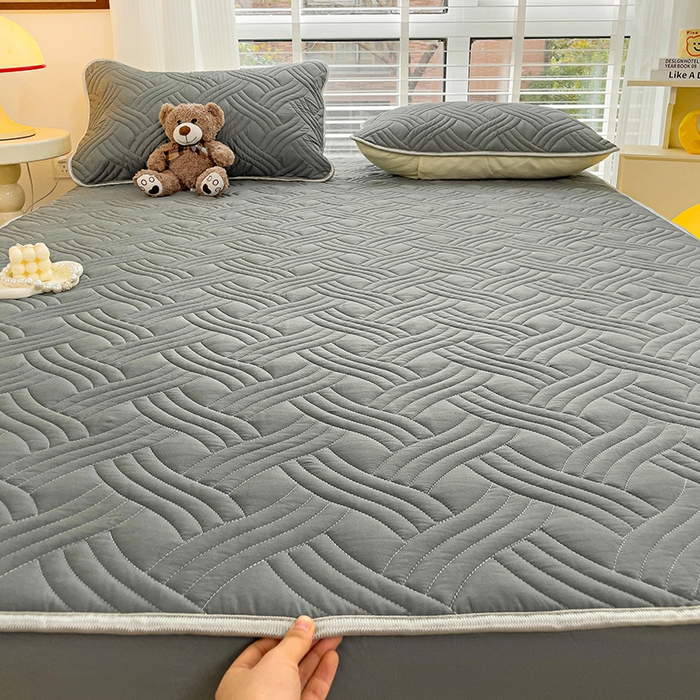 91家纺网 家纺一手货源 找家纺 富馨莱 2025春夏新款A类母婴级全棉纯棉夹棉床笠 纯色-灰色