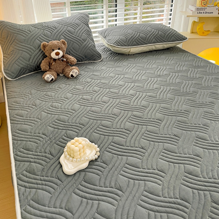 91家纺网 家纺一手货源 找家纺 富馨莱 2025春夏新款A类母婴级全棉纯棉夹棉床笠 纯色-灰色