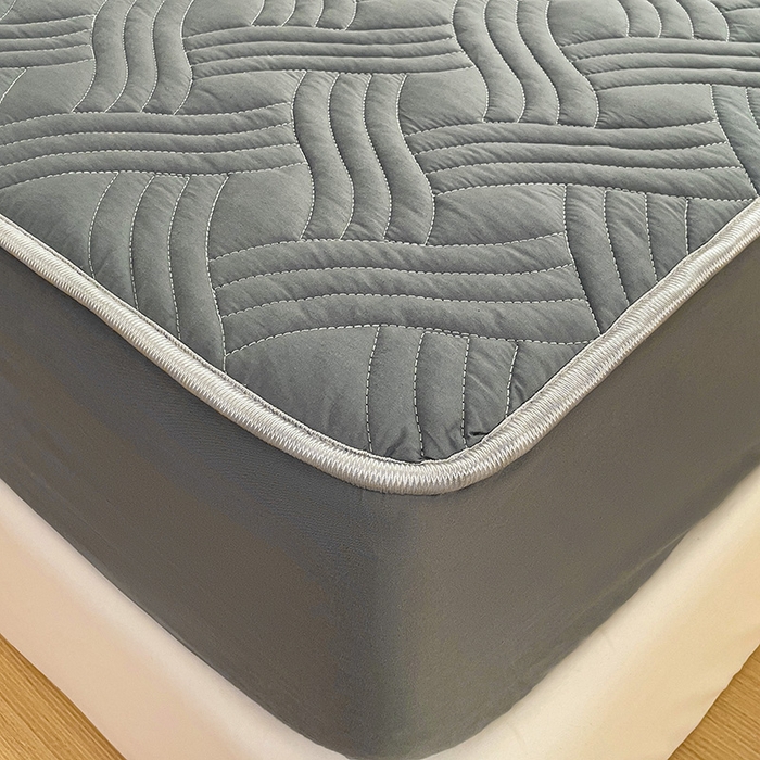 91家纺网 家纺一手货源 找家纺 富馨莱 2025春夏新款A类母婴级全棉纯棉夹棉床笠 纯色-灰色