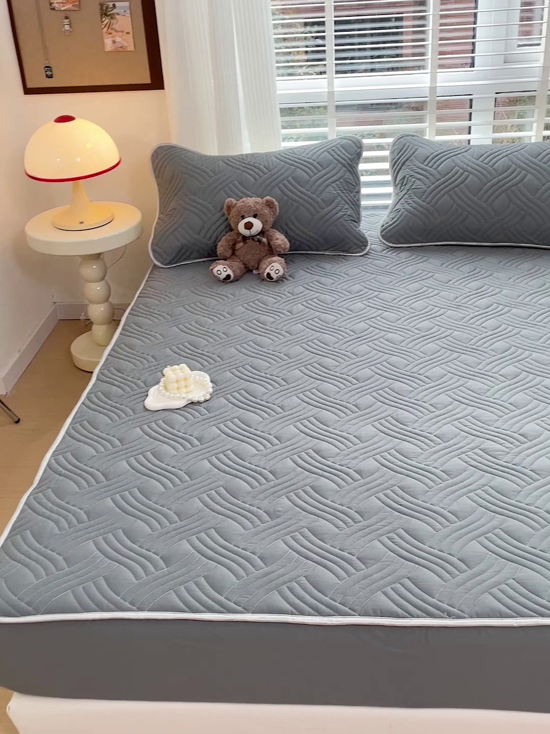 91家纺网 家纺一手货源 找家纺 富馨莱 2025春夏新款A类母婴级全棉纯棉夹棉床笠 纯色-灰色