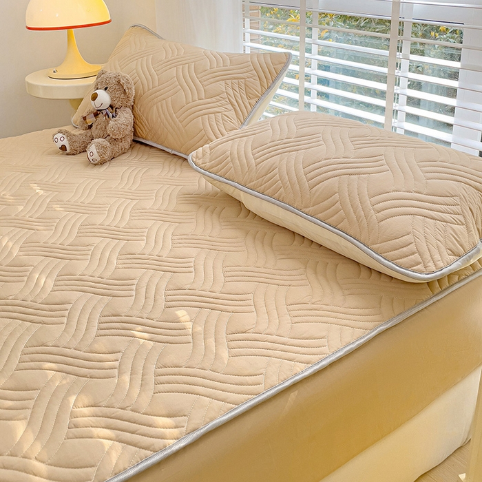 91家纺网 家纺一手货源 找家纺 富馨莱 2025春夏新款A类母婴级全棉纯棉夹棉床笠 纯色-卡其