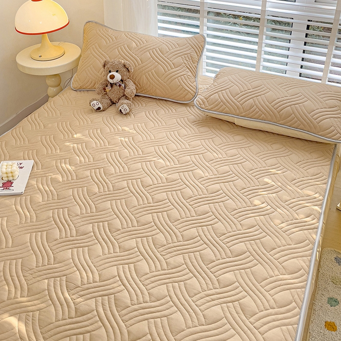 91家纺网 家纺一手货源 找家纺 富馨莱 2025春夏新款A类母婴级全棉纯棉夹棉床笠 纯色-卡其