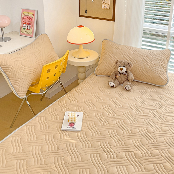 91家纺网 家纺一手货源 找家纺 富馨莱 2025春夏新款A类母婴级全棉纯棉夹棉床笠 纯色-卡其