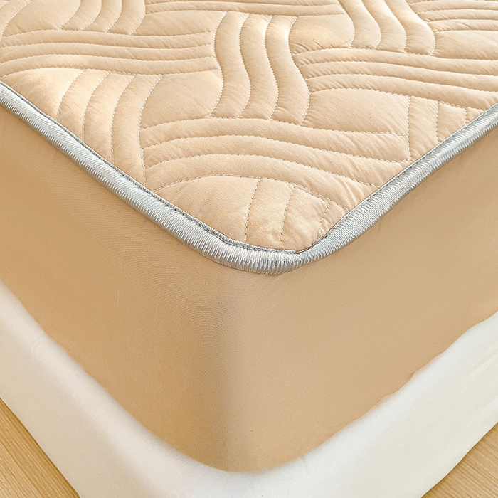 91家纺网 家纺一手货源 找家纺 富馨莱 2025春夏新款A类母婴级全棉纯棉夹棉床笠 纯色-卡其