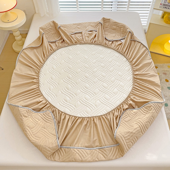 91家纺网 家纺一手货源 找家纺 富馨莱 2025春夏新款A类母婴级全棉纯棉夹棉床笠 纯色-卡其