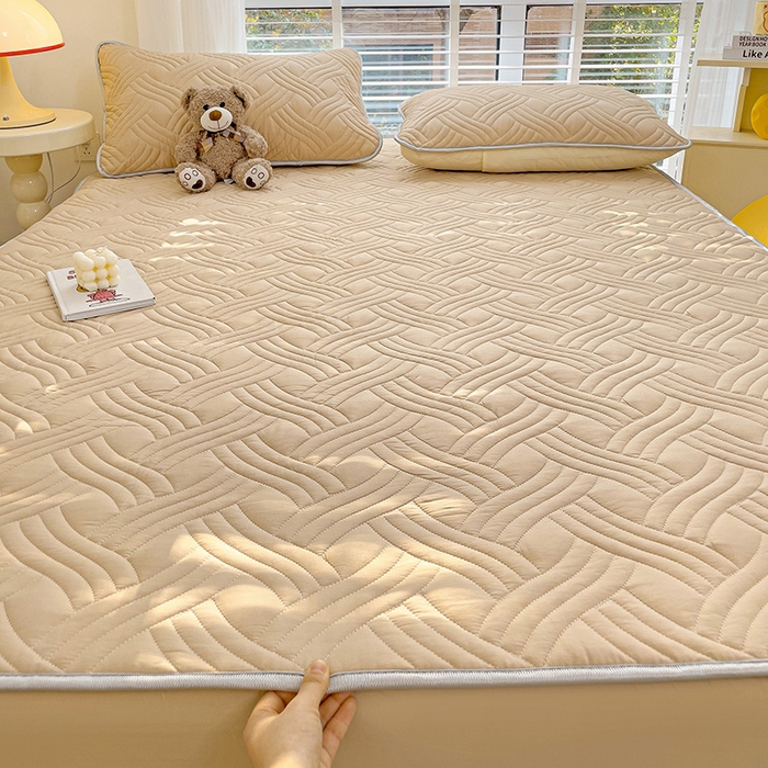 91家纺网 家纺一手货源 找家纺 富馨莱 2025春夏新款A类母婴级全棉纯棉夹棉床笠 纯色-卡其