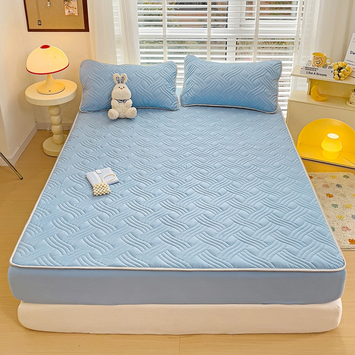 富馨莱 2025春夏新款A类母婴级全棉纯棉夹棉床笠 纯色-蓝色