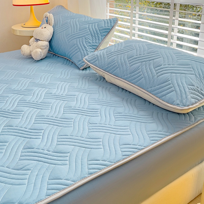 91家纺网 家纺一手货源 找家纺 富馨莱 2025春夏新款A类母婴级全棉纯棉夹棉床笠 纯色-蓝色