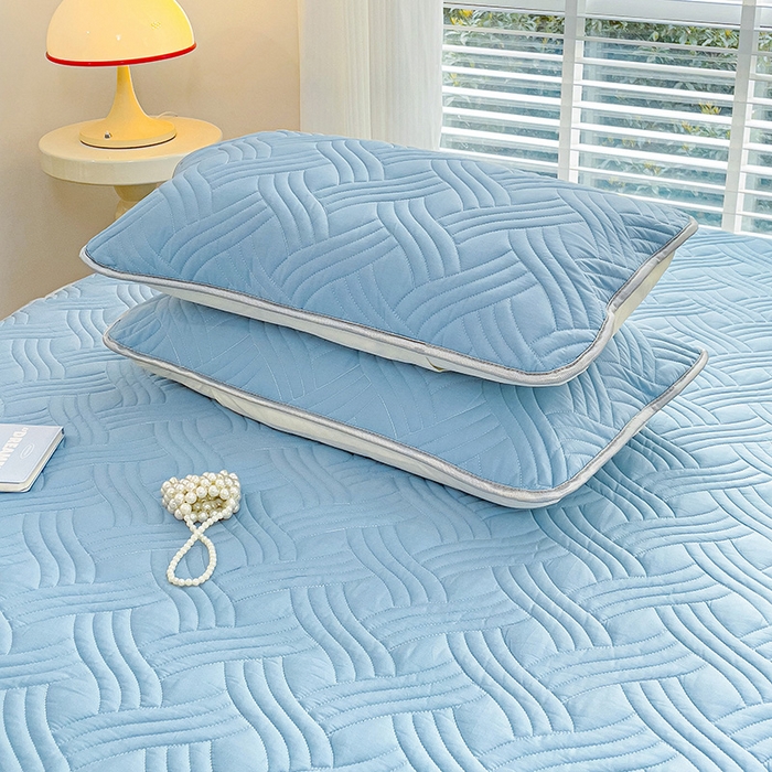 91家纺网 家纺一手货源 找家纺 富馨莱 2025春夏新款A类母婴级全棉纯棉夹棉床笠 纯色-蓝色