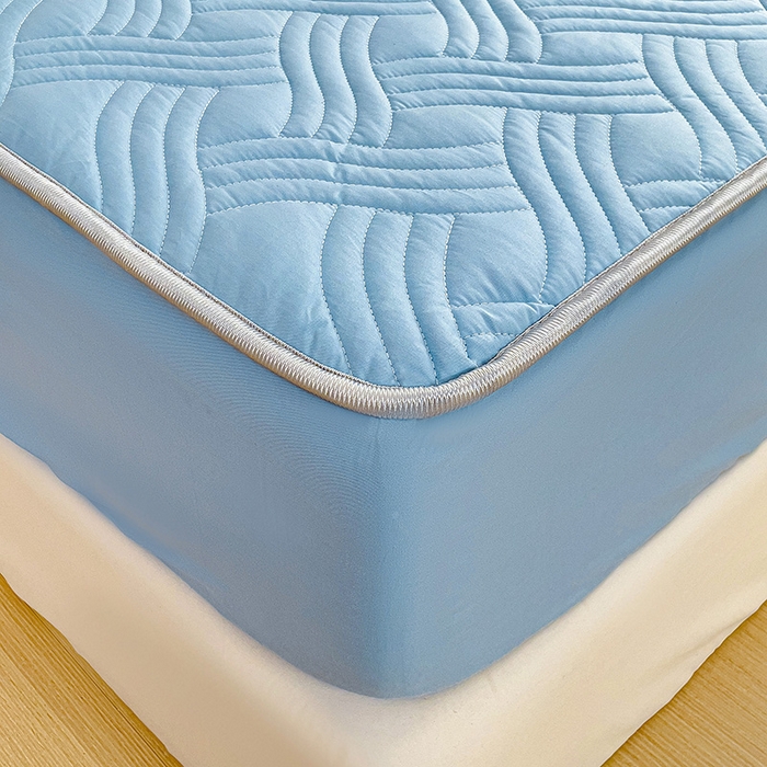 91家纺网 家纺一手货源 找家纺 富馨莱 2025春夏新款A类母婴级全棉纯棉夹棉床笠 纯色-蓝色