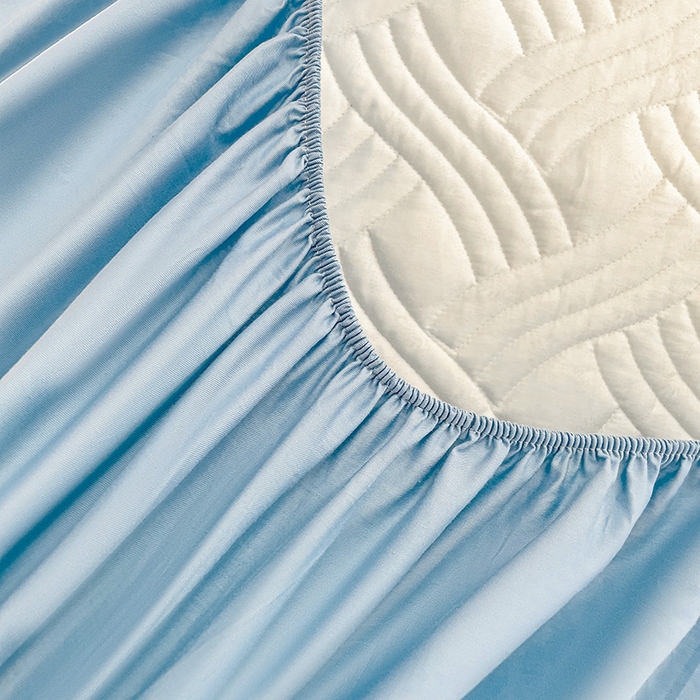 91家纺网 家纺一手货源 找家纺 富馨莱 2025春夏新款A类母婴级全棉纯棉夹棉床笠 纯色-蓝色