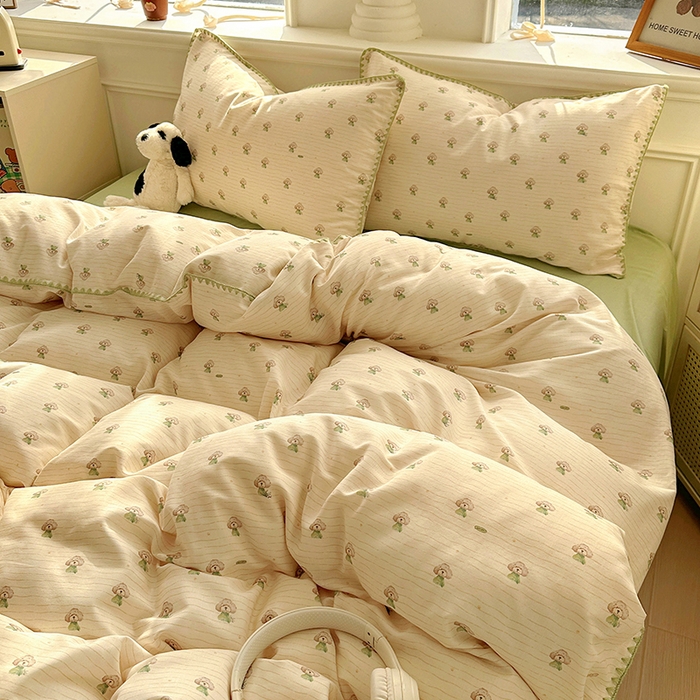 91家纺网 家纺一手货源 找家纺  （提供买家秀 爆款花型 不断货）2025新款A类全棉双层纱四件套 布丁狗