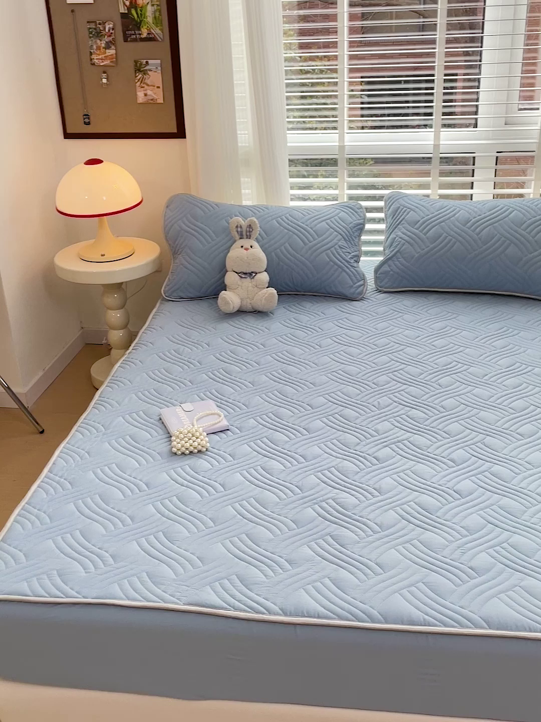 91家纺网 家纺一手货源 找家纺 富馨莱 2025春夏新款A类母婴级全棉纯棉夹棉床笠 纯色-蓝色