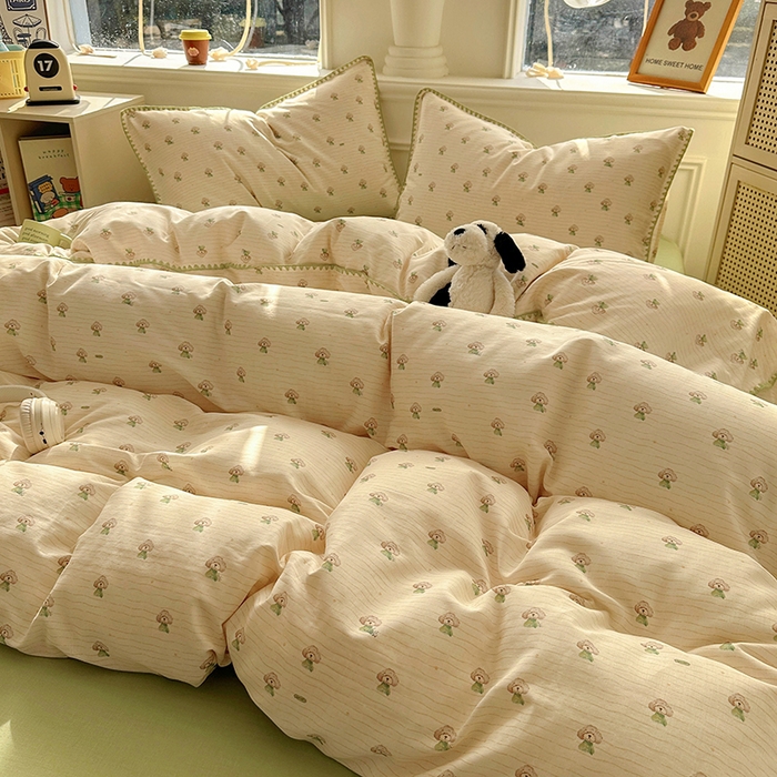 91家纺网 家纺一手货源 找家纺  （提供买家秀 爆款花型 不断货）2025新款A类全棉双层纱四件套 布丁狗