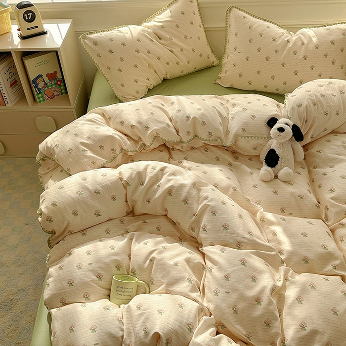 91家纺网 家纺一手货源 找家纺  （提供买家秀 爆款花型 不断货）2025新款A类全棉双层纱四件套 布丁狗