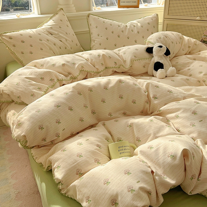 91家纺网 家纺一手货源 找家纺  （提供买家秀 爆款花型 不断货）2025新款A类全棉双层纱四件套 布丁狗