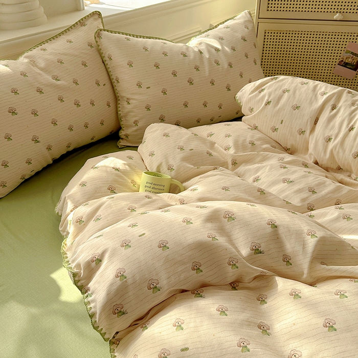 91家纺网 家纺一手货源 找家纺  （提供买家秀 爆款花型 不断货）2025新款A类全棉双层纱四件套 布丁狗